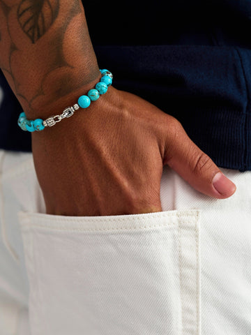 Nialaya Men's Beaded Bracelet Turquoise Healing Bracelet with Silver Lock Turquoise Healing Bracelet with Silver Lock